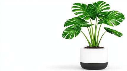 A photostock of a lush green indoor plant with broad leaves, placed neatly in a modern pot against a clean white background, symbolizing simplicity and style. High Quality