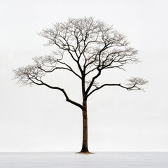 Elegant Bare Tree Against Minimalist White Background for Art