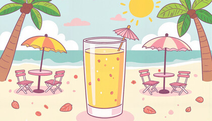 Refreshing orange juice in sunny beachside café, summer vibes