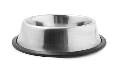 Empty feeding bowl for pet food isolated on white