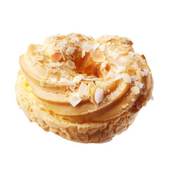 Delicious pastry with almond flakes isolated on white