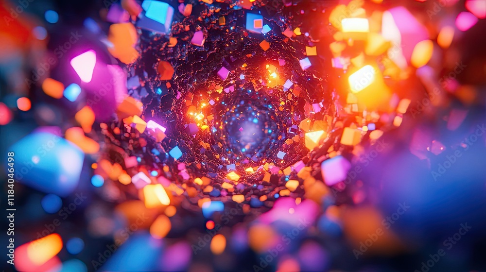 Poster vibrant abstract background with glowing geometric shapes and dynamic motion
