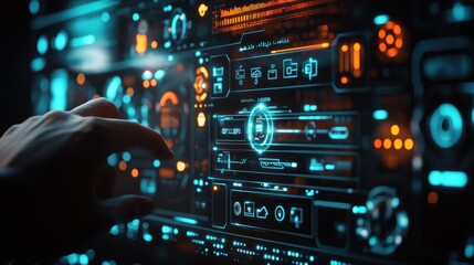 Futuristic Interface: Hand Interacting with a Holographic Digital Display