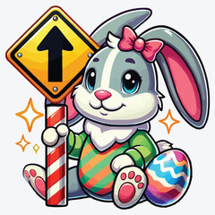 Easter Bunny - road sign stock illustration