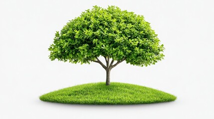 A photostock of a tall, leafy green tree with a wide canopy, isolated on a clean white background, symbolizing life and growth. High Quality