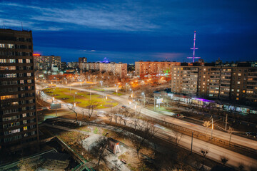 Fototapeta premium landscape of the night city of Orenburg in November