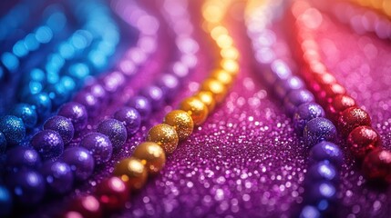 Obraz premium Colorful beaded strands on glitter, festive backdrop