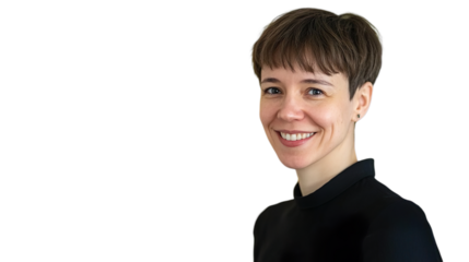 Professional Woman Smiling Against Post-It Note Wall Transparent Background