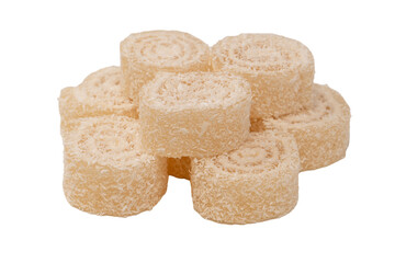 Coconut candy roll isolated on a white background.