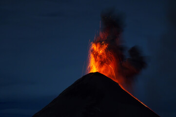 Fuego Volcano Eruption at Night, Antigua, Guatemala