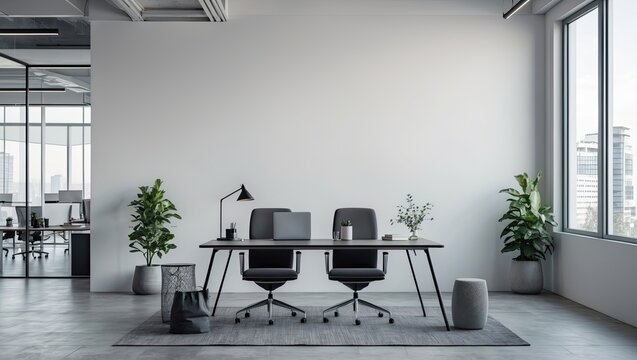 Blank wall mock up in modern office
