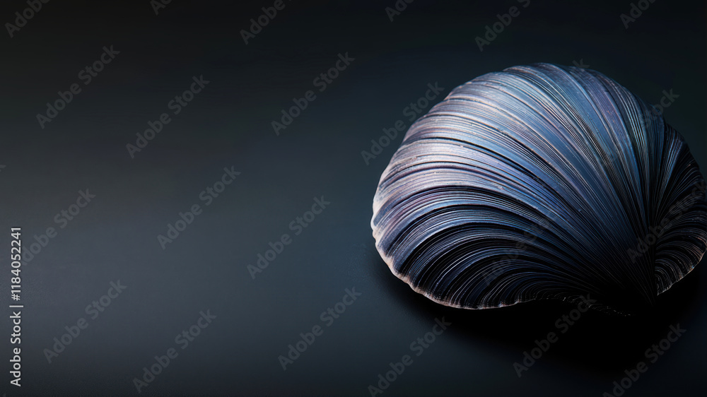 Poster intricate curves of a shell illuminated against a dark backdrop evoke tranquility and mystery in a m