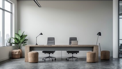 Blank wall mock up in modern office