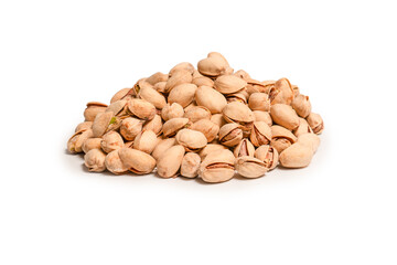 Tasty pistachios isolated on a white background.