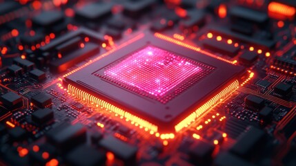 Fototapeta premium Glowing CPU processing data on circuit board