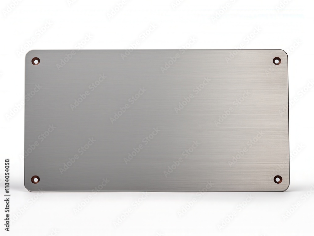Aufkleber isolated metallic plate with smooth surface and four round holes on white background for various des