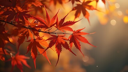 Stunning Japanese Maple Leaves in Vibrant Autumn Colors, Golden Amber to Crimson Scarlet - Fall Foliage Photography