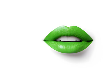 Obraz premium Closeup green lipstick lips, isolated on white background