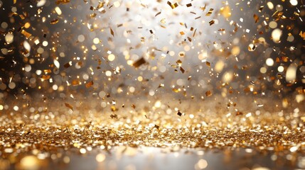 Golden confetti falling, celebratory background, studio shot, event backdrop