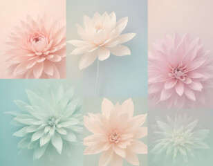 Fototapeta premium Floral-inspired abstract designs in soft pastel shades.