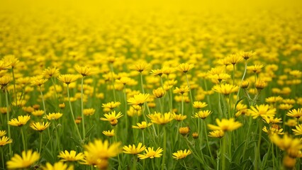 Fototapeta premium Vibrant Yellow Flower Field, Blooming Meadow of Sunny Daisies, Lush Spring Nature Scene