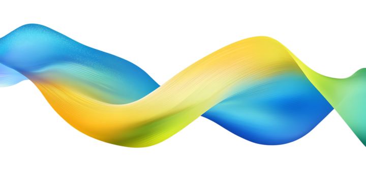 Dynamic Gradient Ribbon in Vibrant Blue, Green, and Yellow on Transparent Background,3D Brushstroke gradient texture brush,smooth wave in a gradient of blue, green, and yellow, abstract ribbon,vibrant