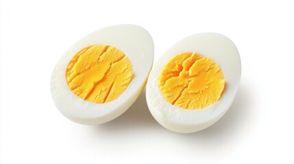 Freshly Cut Boiled Eggs Halved on Bright White Background