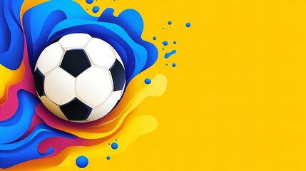 Naklejka premium Soccer ball in vibrant blue, yellow, and pink paint splatter. Perfect for sports, excitement, and energy.