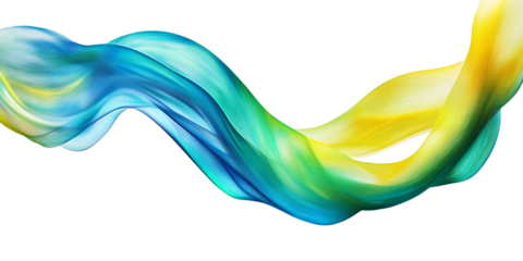 Dynamic Gradient Ribbon in Vibrant Blue, Green, and Yellow on Transparent Background,3D Brushstroke gradient texture brush,smooth wave in a gradient of blue, green, and yellow, abstract ribbon,vibrant