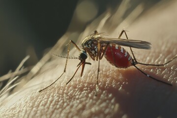 Fototapeta premium Zica virus aedes aegypti mosquito on human skin