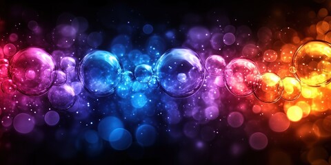 Vibrant graphic design wallpaper featuring floating bubbles illuminated by colorful light, creating a dynamic and lively atmosphere