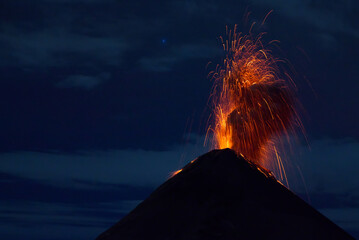 Fuego Volcano Eruption at Night, Antigua, Guatemala