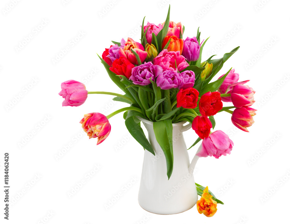 Wall mural bouquet of  pink, purple and red  tulips