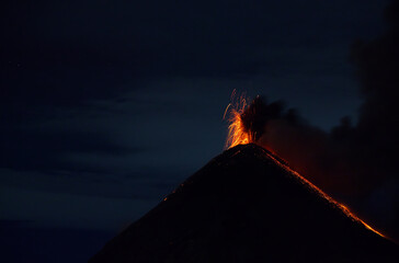 Fuego Volcano Eruption at Night, Antigua, Guatemala