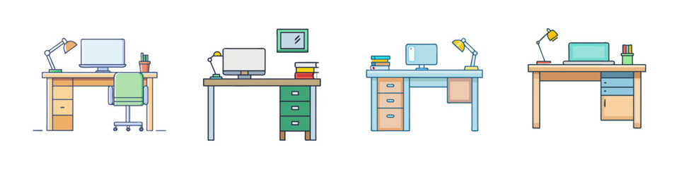 office desk vector icon, office vector illustration - simple illustration of office desk perfect for logos, and office-themed designs.