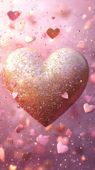 Fototapeta premium Soft Pink Valentine’s Day Wallpaper with Golden Heart and Sparkles