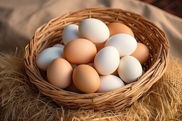 Fresh chicken eggs on the table from the farm all natural