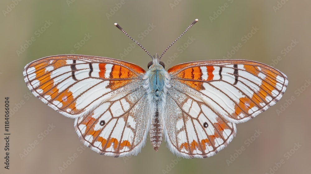 Aufkleber close-up view of vibrant butterfly with orange and white patterns on a soft background in nature
