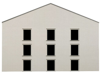 Nine windows on the facade of a modern residential building isolated