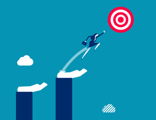 Business reaching and aspirations, Business jumping vector flat