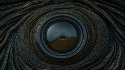 Intriguing Close-Up of a Textured Eye Surface Surrounded by Twisting Organic Patterns and Reflective Depths