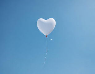 Fototapeta premium Heart-shaped Balloon Floating in a Clear Blue Sky