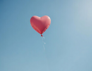 Fototapeta premium Heart-shaped Balloon Floating in a Clear Blue Sky