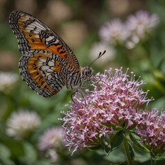 Obraz premium Close-Up of a Lively Butterfly Feeding on Nectar