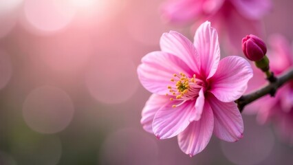 Obraz premium Spring card. spring background with delicate pink sakura flowers in full bloom 