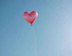 Fototapeta premium Heart-shaped Balloon Floating in a Clear Blue Sky