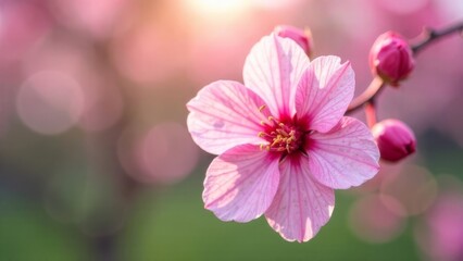 Fototapeta premium Spring card. spring background with delicate pink sakura flowers in full bloom 