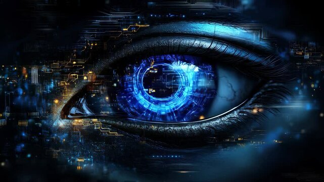 Futuristic Digital Eye Abstract Background Animation Loop Seamless Video Footage - AI Technology Shows the Network Data Connection, Stylish Modern 4K Ultra HD