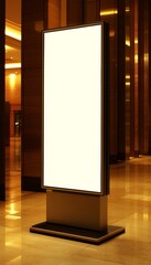 Blank Digital Signage, Modern Hotel Lobby, Contemporary Interior Design, Professional Stock Photo