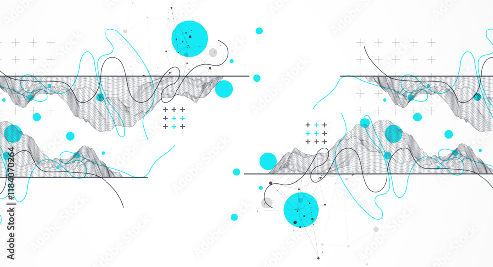 Poster Trendy abstract wireframe background. Modern science or technology art elements. Surface illustration.
